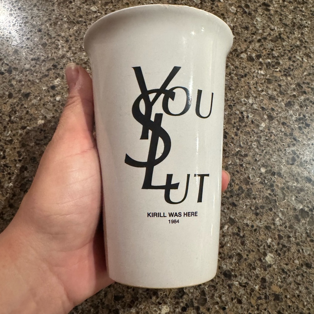 White Ceramic Vase with Black Print